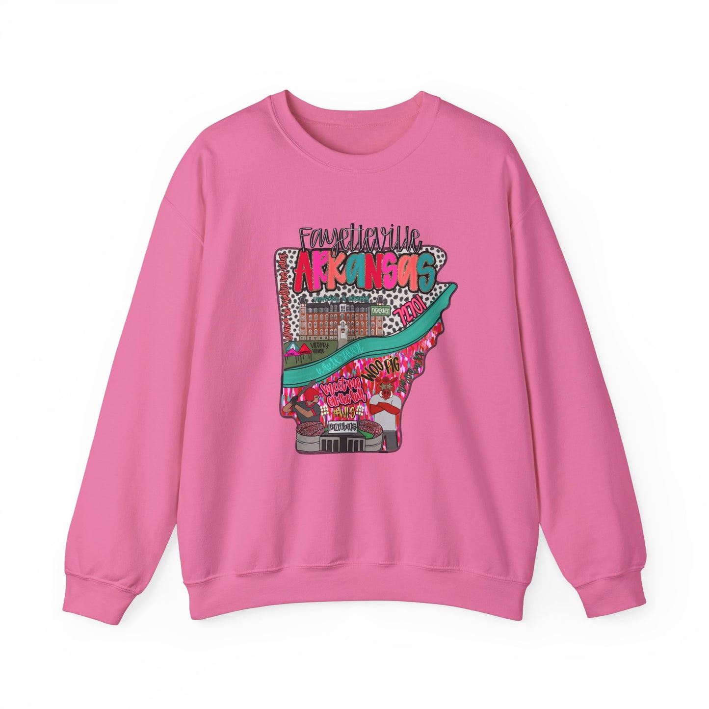 Arkansas Pink Crewneck Sweatshirt - Fayetville Little Rock Natural State Design