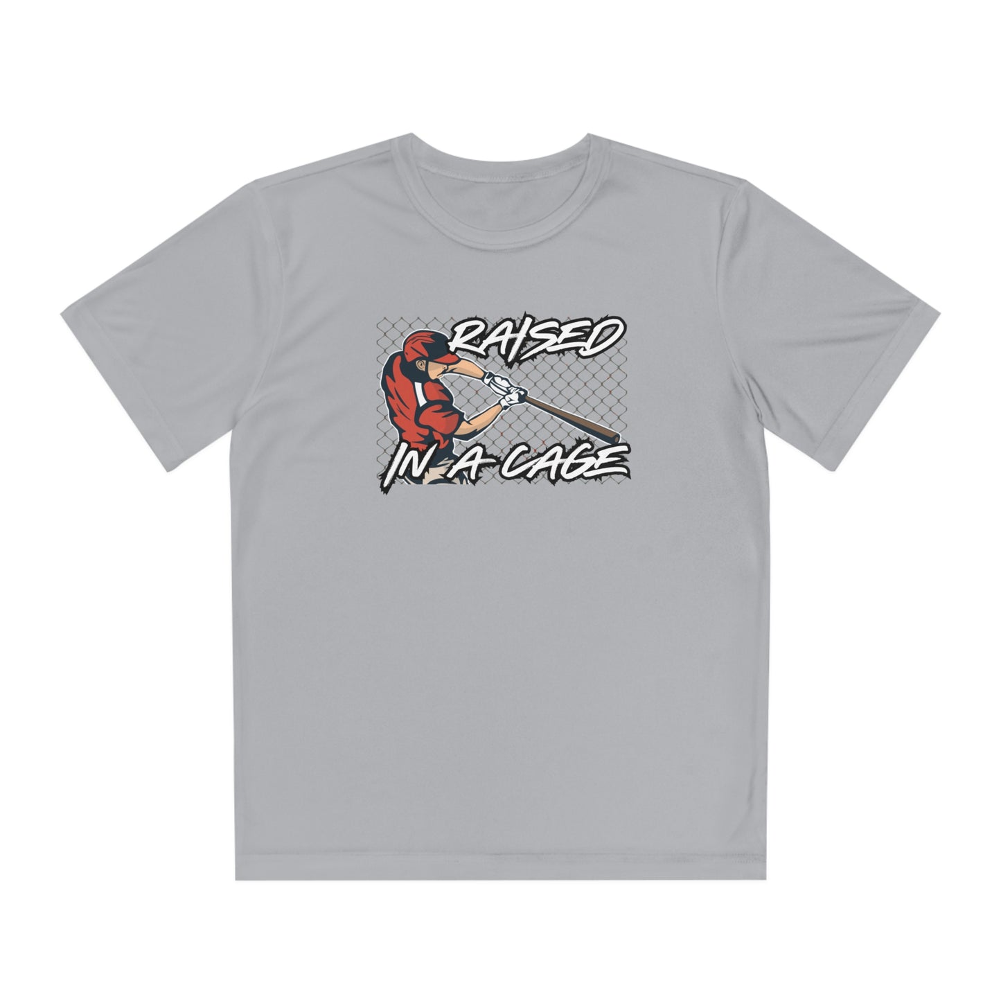 Youth Competitor Tee - Raised in a Cage Baseball Youth Graphic Tee Hitting, Sports Team Shirt, Boys Baseball T-Shirt, Kids Athletic Top,