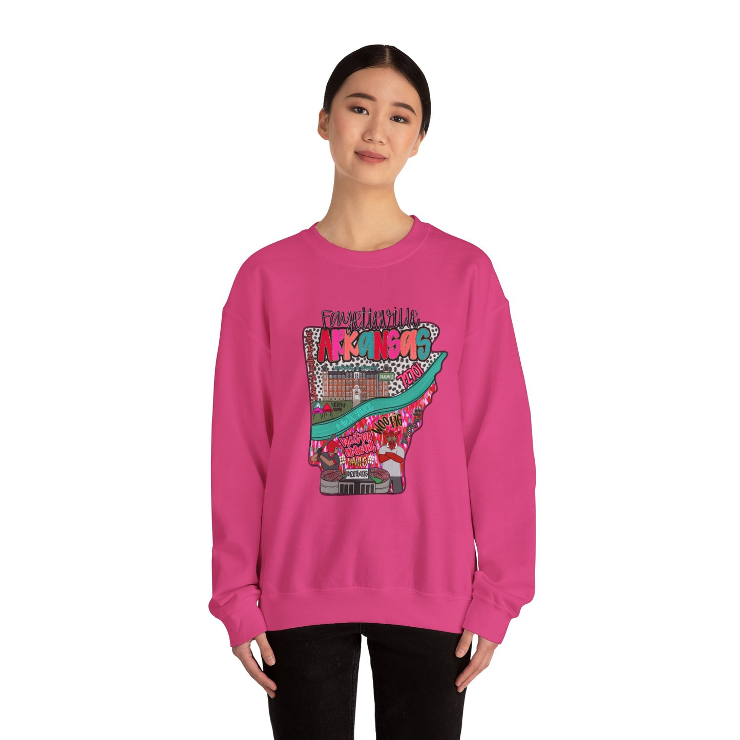 Arkansas Pink Crewneck Sweatshirt - Fayetville Little Rock Natural State Design