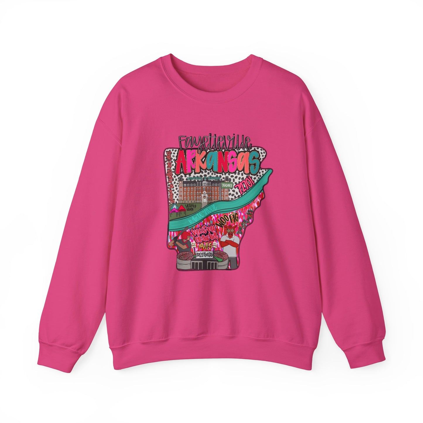 Arkansas Pink Crewneck Sweatshirt - Fayetville Little Rock Natural State Design