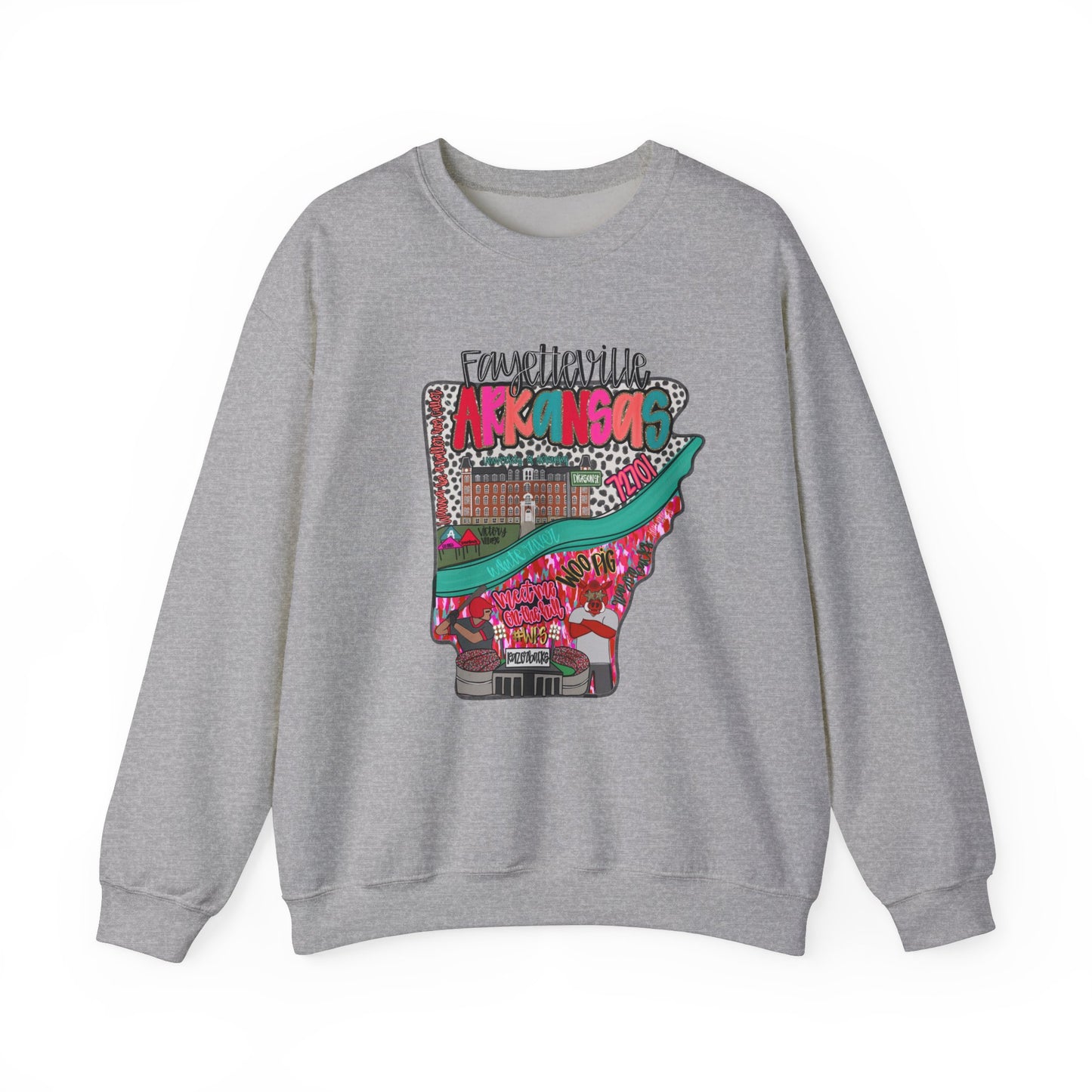 Arkansas Pink Crewneck Sweatshirt - Fayetville Little Rock Natural State Design